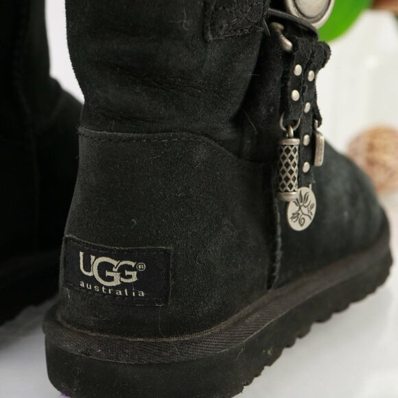 Ugg Womens Azalea Boot Size 6 Black Suede Shearling Sherpa Charms Short Bootie - Picture 5 of 11